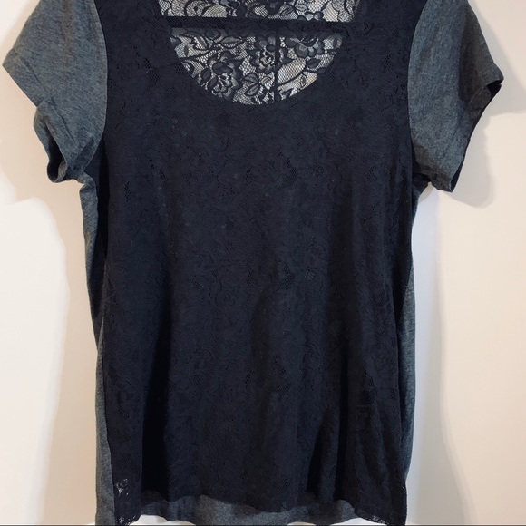 PINK gray embellished tee with lace back size Medium - Picture 4 of 6